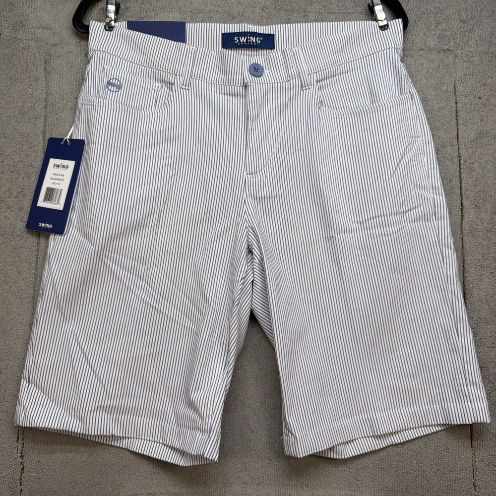 Swing Control Golf Shorts Men's Blue‎ White Striped Stretch Performance 32x10